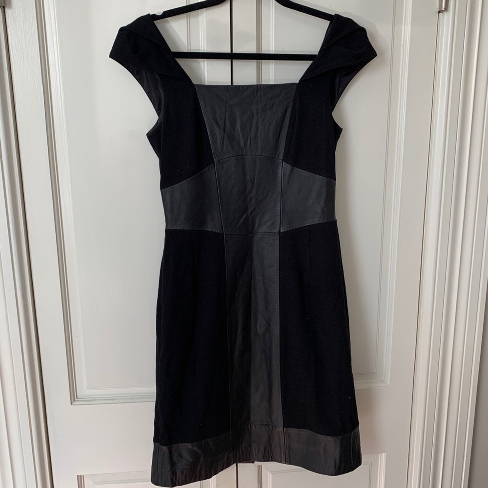ANTONIO MELANI Black Leather Panel Sleeveless Dres
